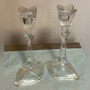 *Vintage* Crystal Clear Tuscany 24%Lead Crystal Tulip Candlestick Holder…